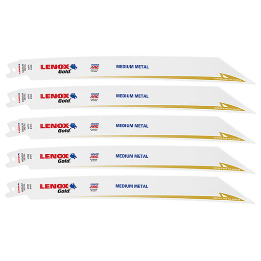 Lenox Reciprocating Saw Blades - Gold - Bi-Metal - 18 TPI - 8-in x 3/4-in - Medium Metal - 5 Per Pack - Each