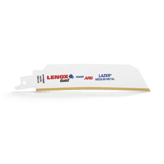 Lenox Reciprocating Saw Blades - Gold - Bi-Metal - 18 TPI - 6-in x 1-in - Extreme Metal - 5 Per Pack - Each