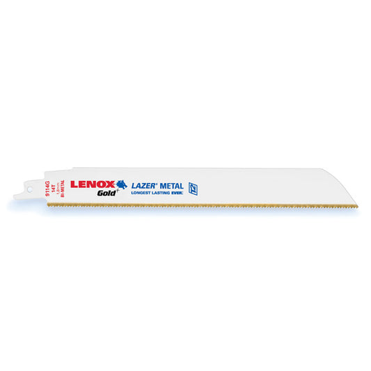 Lenox Reciprocating Saw Blades - Gold - Bi-Metal - 14 TPI - 9-in x 1-in - Lazer Thick Metal - Arc Curved - 5 Per Pack - Each