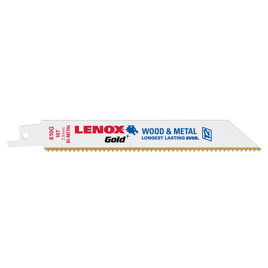 Lenox Reciprocating Saw Blades - Gold - Bi-Metal - 10 TPI - 6-in x 3/4-in - Medium Metal - 5 Per Pack - Each