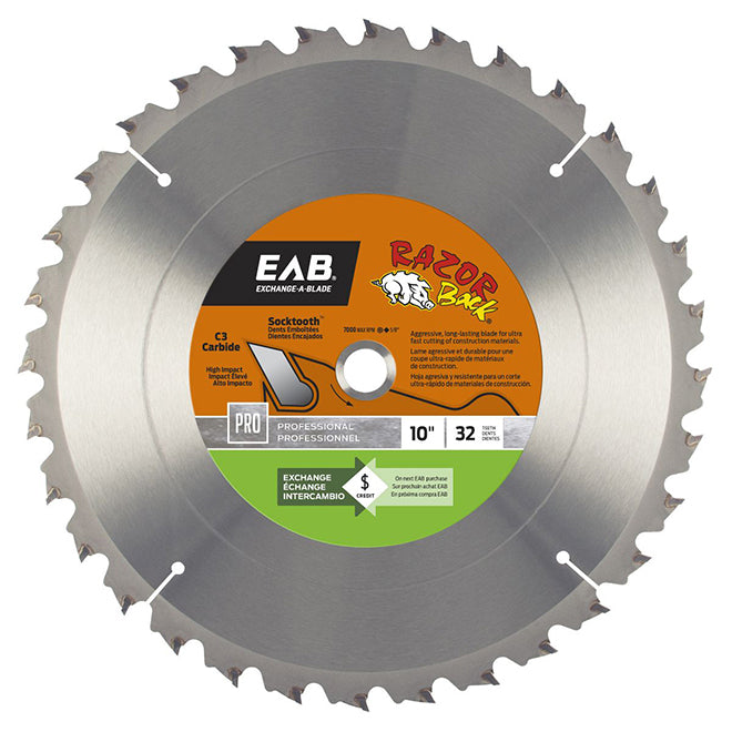 EAB Professional Razor Back Circular Saw Blade - Cardbide - 10-in Dia - 32 Tooth - Each