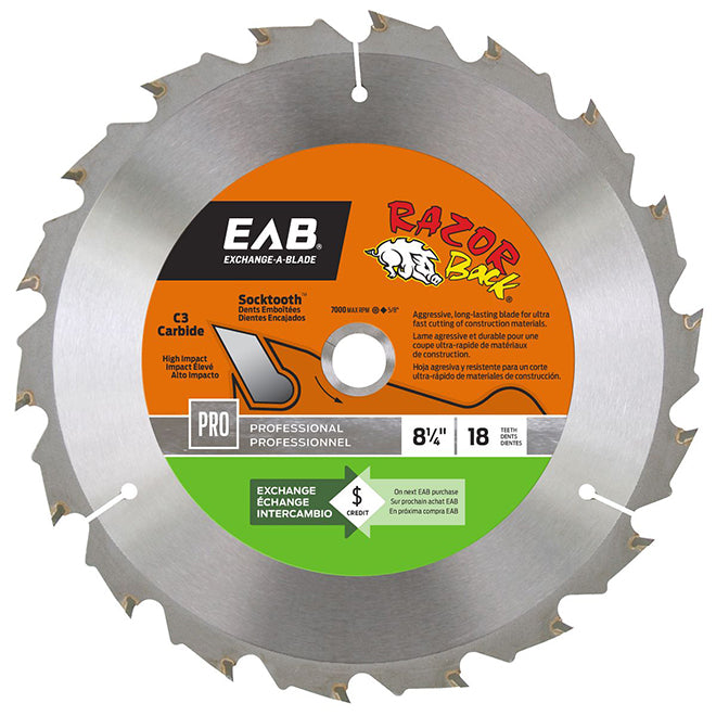 Professional Saw Blade - 8 1/4 in. - Steel/Carbide - 18 Teeth - Exchangeable - Each