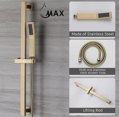 Ceiling Shower System Three Functions With Hand-Held Slide Bar and Pressure Balance Valve Brushed Gold Finish