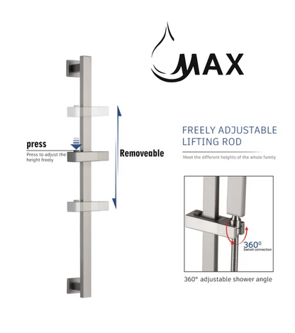 Thermostatic Shower System Two Functions With Hand-Held Slide Bar and Pressure-Balance Valve Brushed Nickel