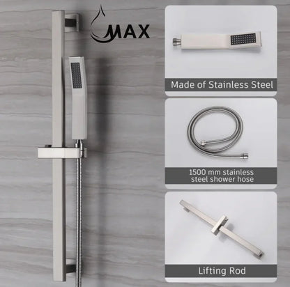 Ceiling Shower System Three Functions With Hand-Held Slide Bar and Pressure Balance Valve Brushed Nickel Finish