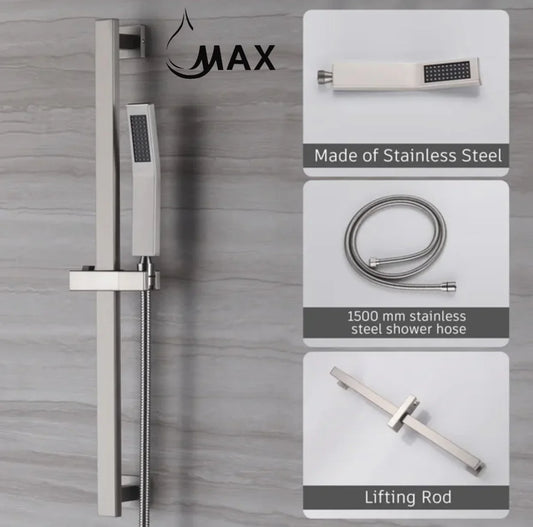 Thermostatic Shower System Two Functions With Hand-Held Slide Bar and Pressure-Balance Valve Brushed Nickel