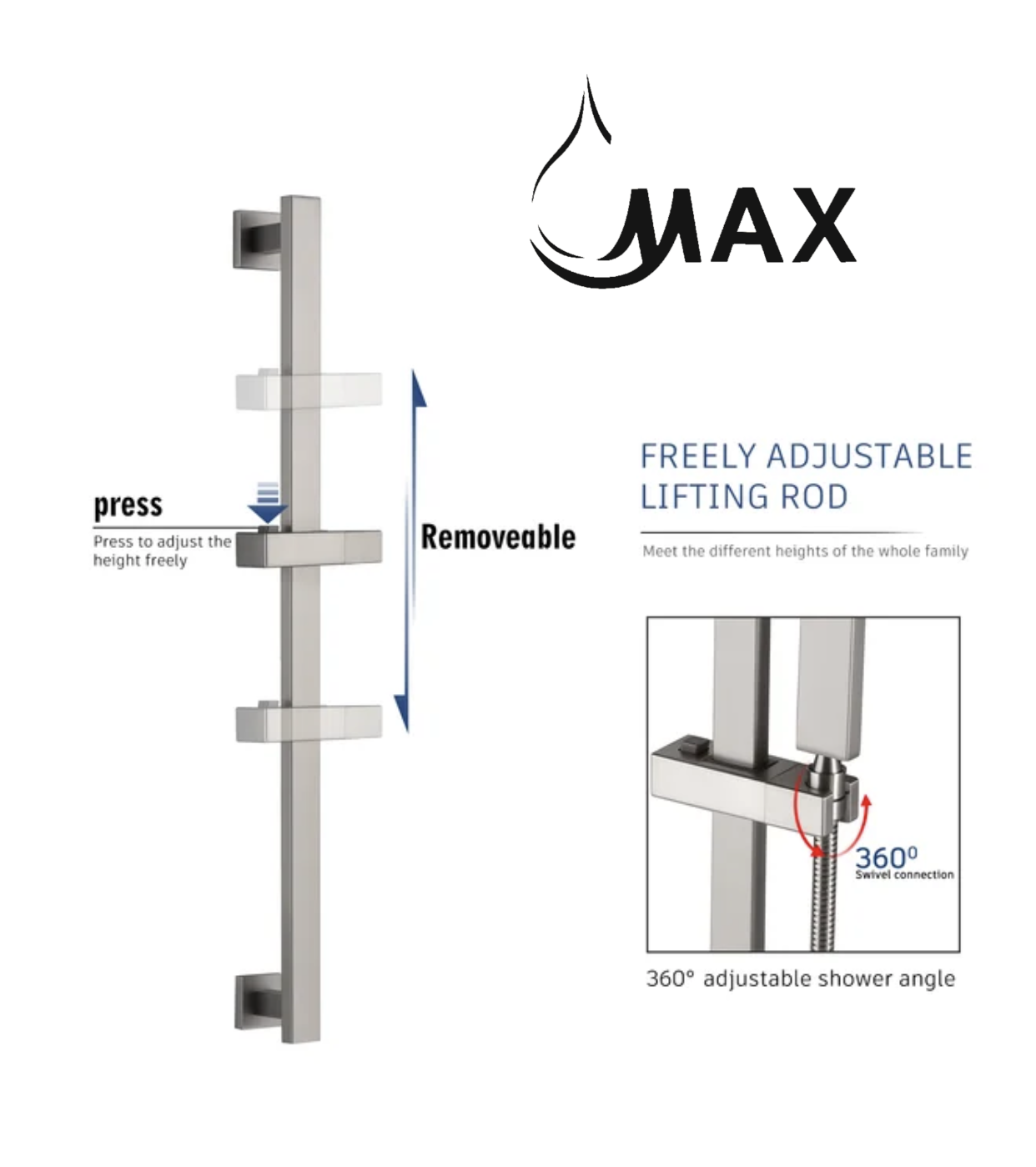 Ceiling Thermostatic Shower System Two Functions With Hand-Held Slide Bar and Pressure-Balance Valve Brushed Nickel