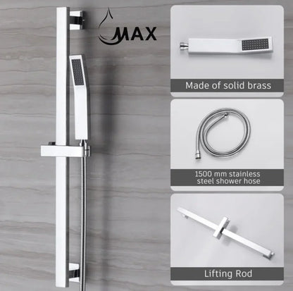 Thermostatic Shower System Two Functions With Hand-Held Slide Bar and Pressure-Balance Valve Chrome