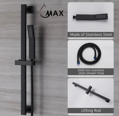 Ceiling Shower System Three Functions With Hand-Held Slide Bar and Pressure Balance Valve Matte Black Finish