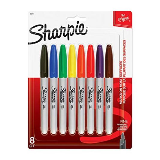 Permanent Markers - Fine - Assorted Colours - 8 Pack - Each