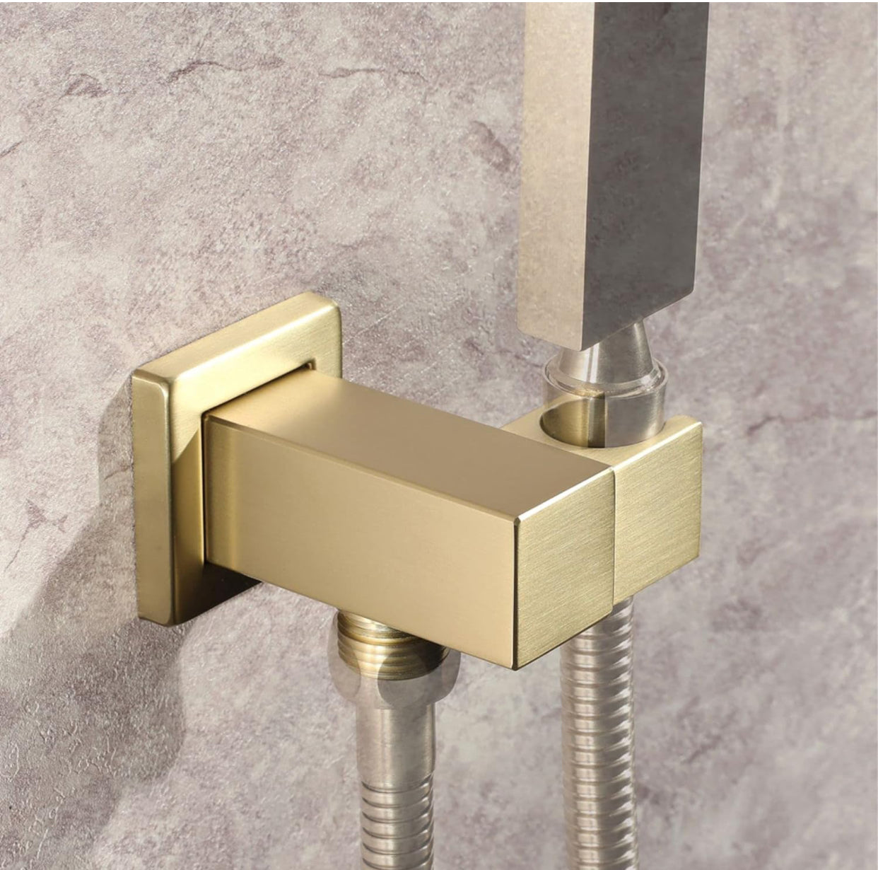 Square Outlet Elbow Shower Wall Mounted with Adjustable Handheld Shower Head Holder Brushed Gold finish