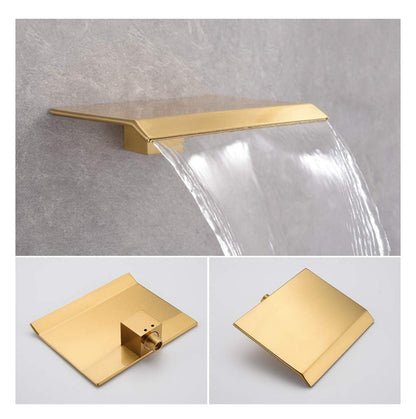 Roman Tub Waterfall Spout Single Handel Wall Mounted With Movable Spryer Handheld Brushed Gold Finish