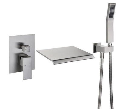 Roman Tub Waterfall Spout Single Handel Wall Mounted With Movable Spryer Handheld Brushed Nickel Finish