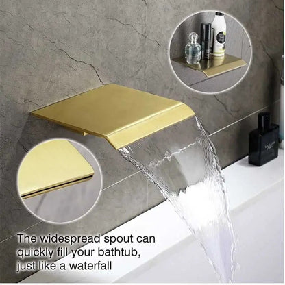 Tub Shower System Set Three Functions Waterfall Spout Brushed Gold Finish