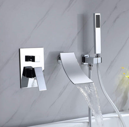 Waterfall Roman Tub Two Function Single Handle With Diverter and Sprayer Handheld Shower Chrome Finish