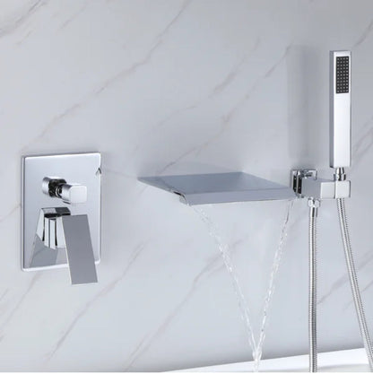 Roman Tub Waterfall Spout Single Handle Wall Mounted With Movable Sprayer Handheld Chrome Finish