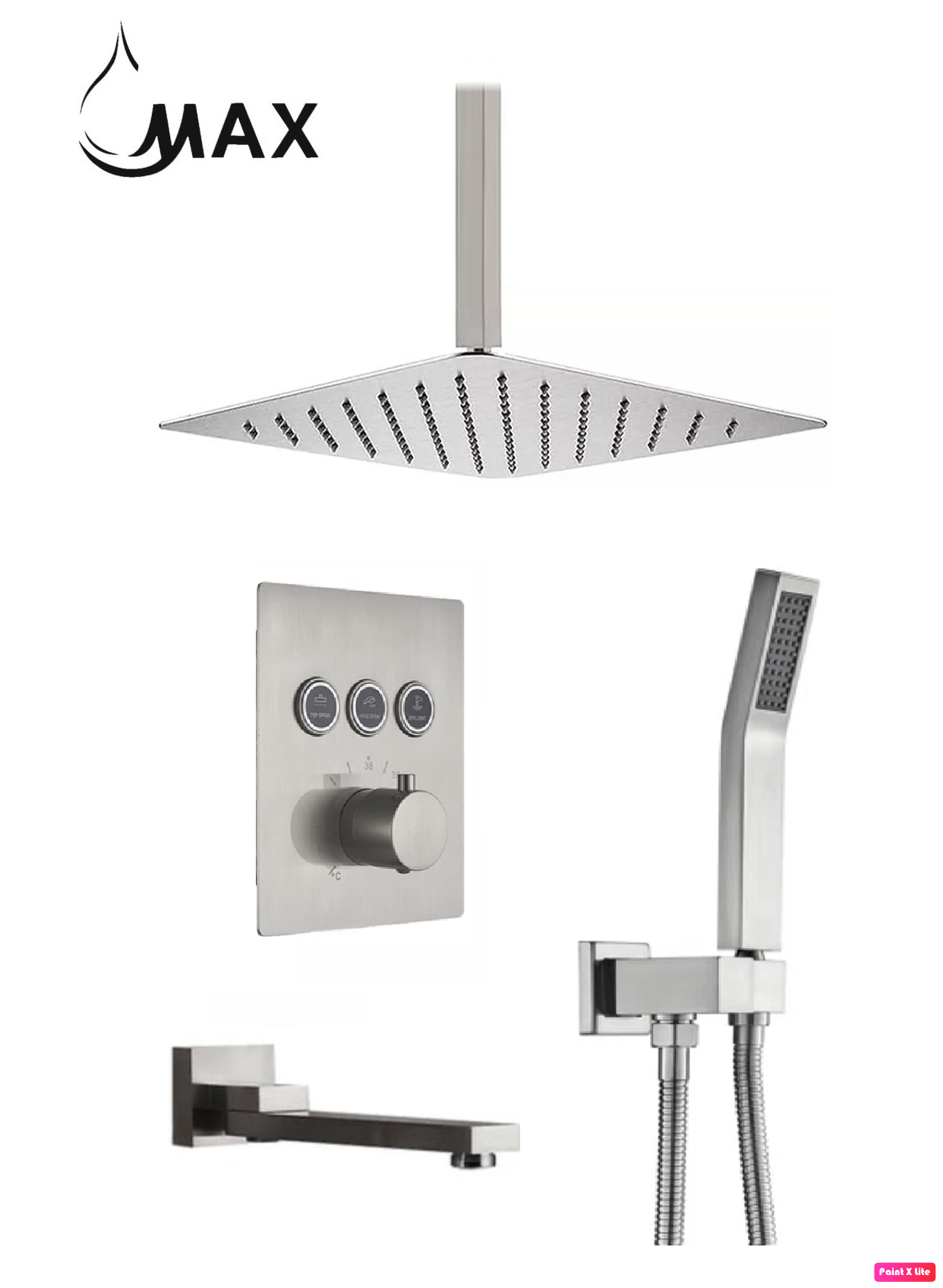 Ceiling Thermostatic Shower System Three Functions With Pressure Balance Valve Brushed Nickel Finish