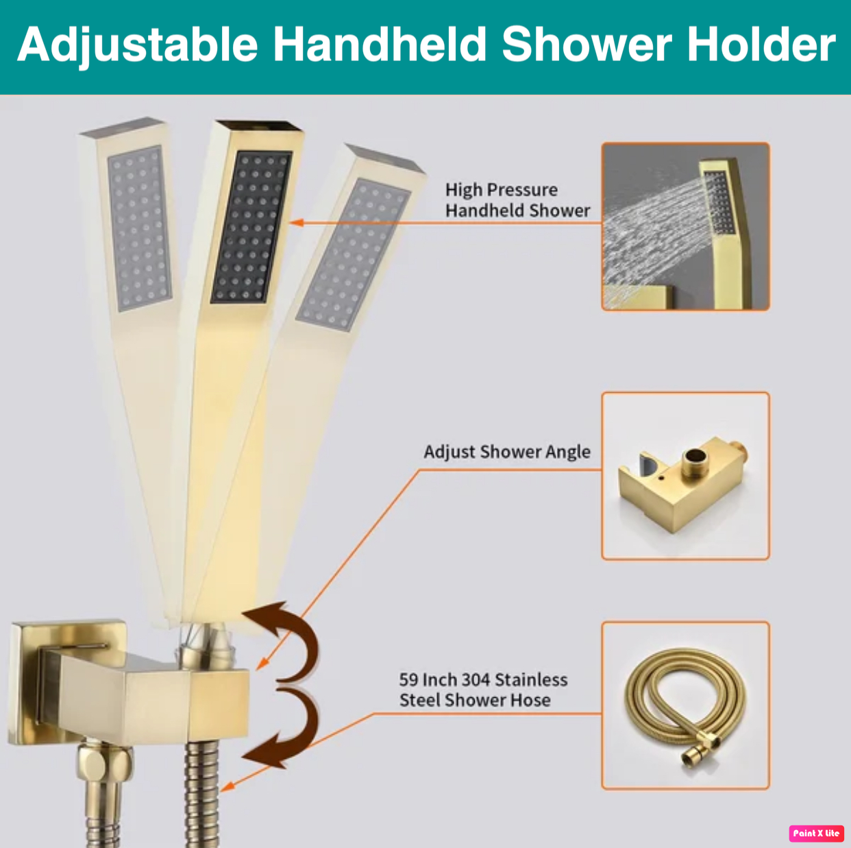 Ceiling Thermostatic Shower System Three Functions With Pressure Balance Valve Brushed Gold Finish