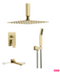 Ceiling Tub Shower System Set Three Function With Pressure-Balance Valve Swirling Spout Brushed Gold Finish