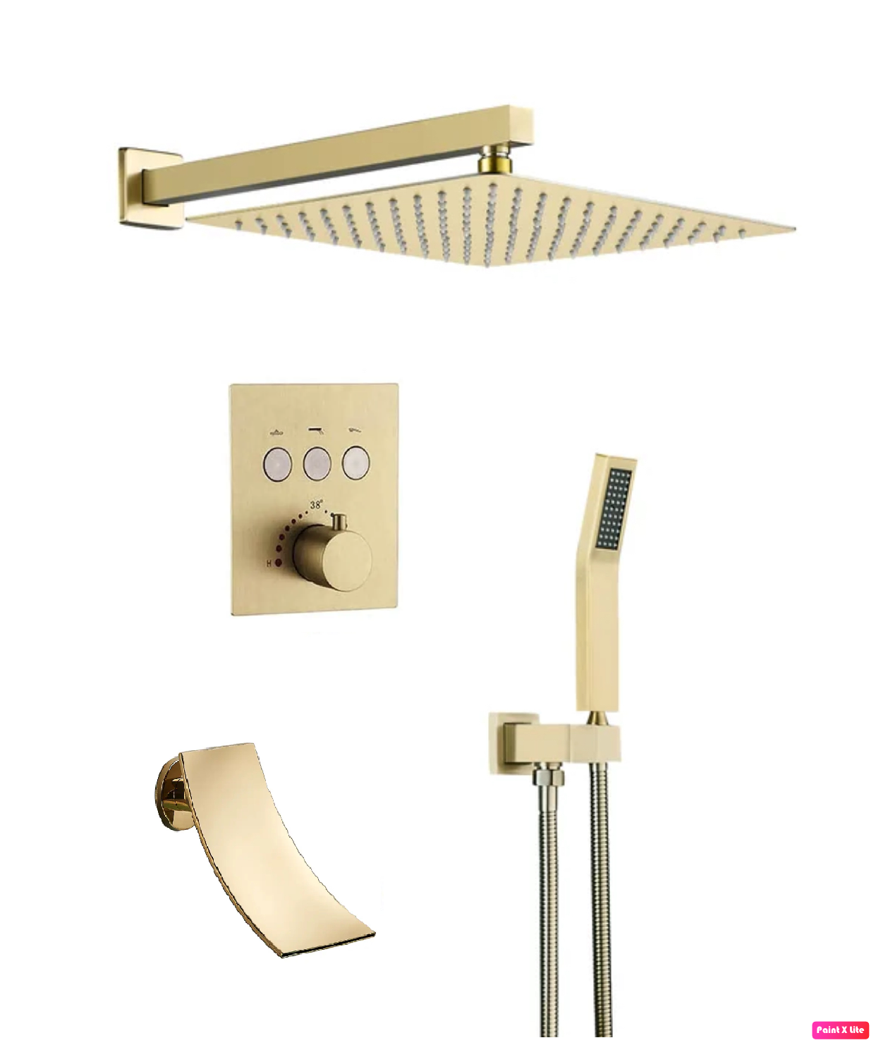 Thermostatic Shower System Set Waterfall Spout Three Functions With pressure balance valve Brushed Gold