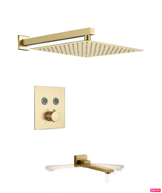 Tub-Filler Thermostatic Shower System Two Functions With Pressure-Balance Valve Brushed Gold Finish