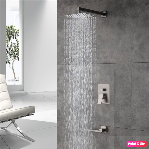 Bathtub-Shower System Two Function Swirling Spout With Pressure-Balance Valve Brushed Nickel Finish Square Design