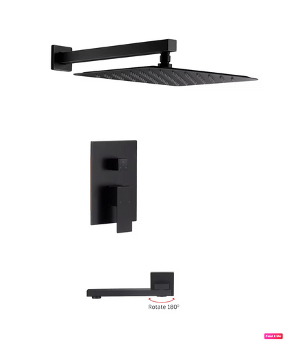 Bathtub-Shower System Two Function Swirling Spout With Pressure-Balance Valve Matte Black Finish Square Design