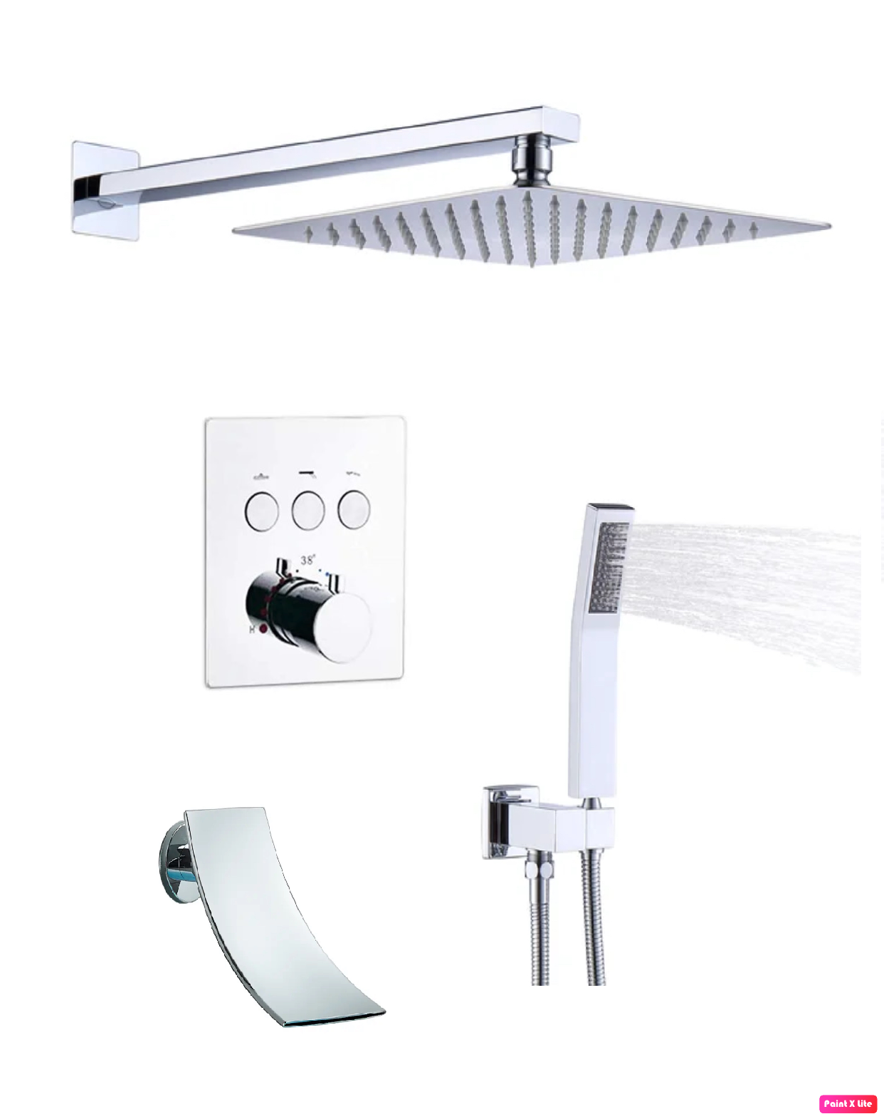 Thermostatic Shower System Set Waterfall Spout Three Functions With pressure balance valve Chrome