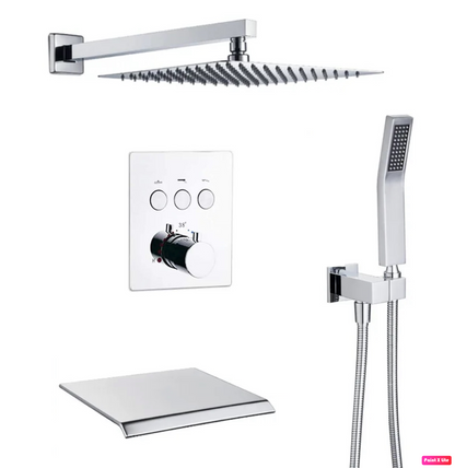 Waterfall Spout Thermostatic Shower System Set Three Function With Pressure Balance valve Chrome