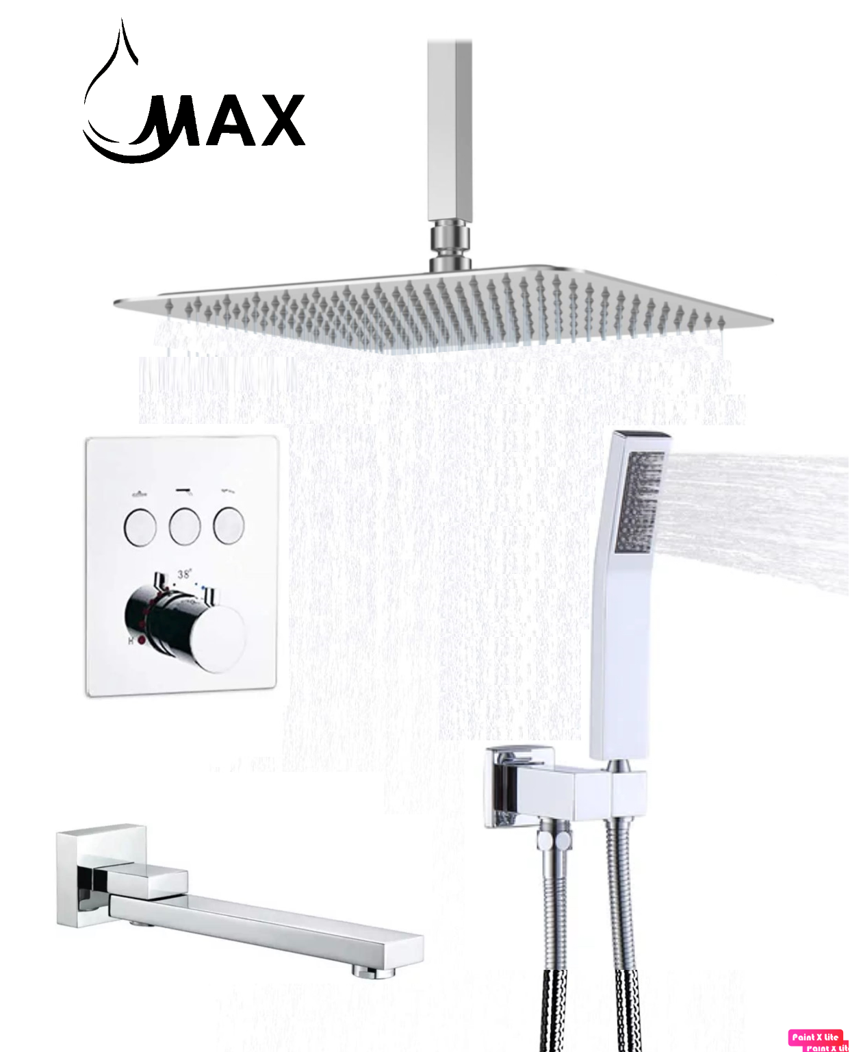 Ceiling Thermostatic Shower System Three Functions With Pressure Balance Valve Chrome Finish