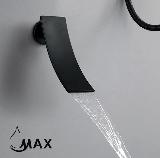 Waterfall Spout Shower System Set Three Functions With pressure balance valve Matte Black.