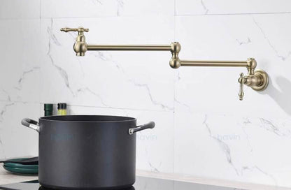 Pot Filler Faucet Double Handle Traditional Wall Mounted With Accessories 22" Brushed Gold Finish