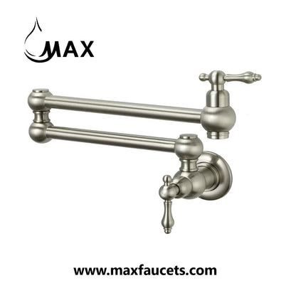 Pot Filler Faucet Double Handle Traditional Wall Mounted With Accessories 22" Brushed Nickel Finish