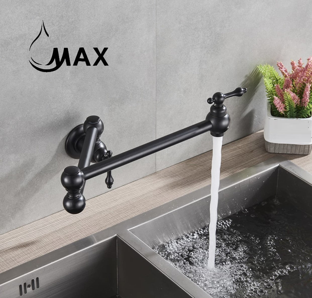 Pot Filler Faucet Double Handle Traditional Wall Mounted With Accessories 22" Matte Black Finish