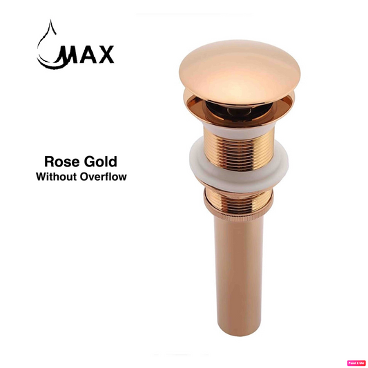 Metal Push Pop-Up Bathroom Sink Drain Without overflow Rose Gold Finish