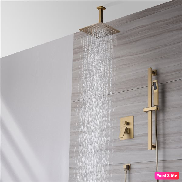 Ceiling Shower System Two Functions Hand-Held Slide Bar With Pressure Balance Valve Brushed Gold