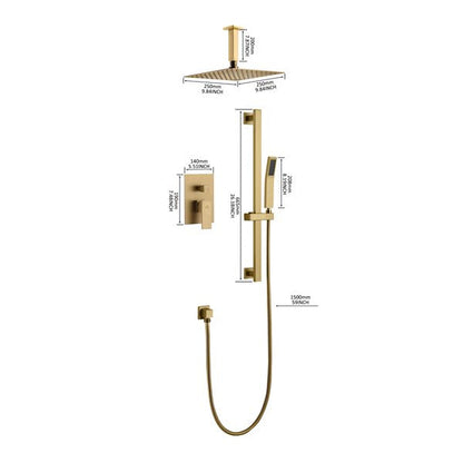 Ceiling Shower System Two Functions Hand-Held Slide Bar With Pressure Balance Valve Brushed Gold