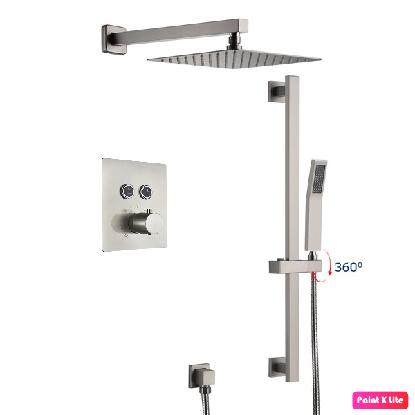 Thermostatic Shower System Two Functions With Hand-Held Slide Bar and Pressure-Balance Valve Brushed Nickel