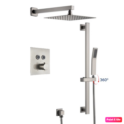 Thermostatic Shower System Two Functions With Hand-Held Slide Bar and Pressure-Balance Valve Brushed Nickel