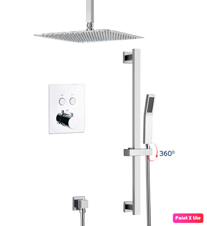 Ceiling Thermostatic Shower System Two Functions With Hand-Held Slide Bar and Pressure-Balance Valve Chrome