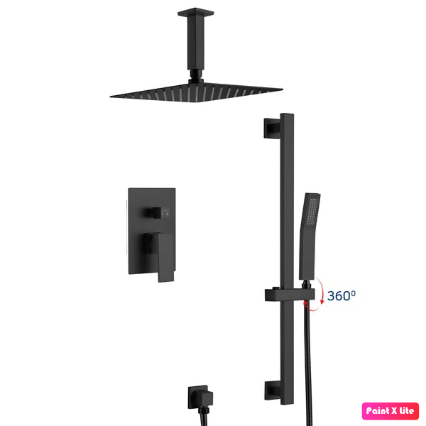 Ceiling Shower System Two Functions Hand-Held Slide Bar With Pressure Balance Valve Matte Black Finish