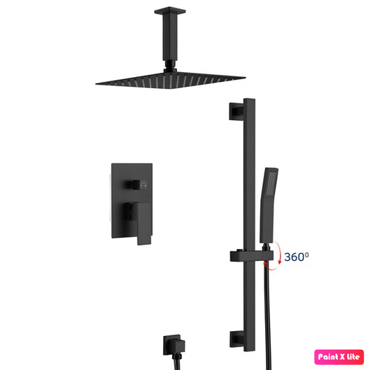 Ceiling Shower System Two Functions Hand-Held Slide Bar With Pressure Balance Valve Matte Black Finish