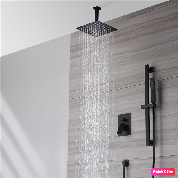 Ceiling Shower System Two Functions Hand-Held Slide Bar With Pressure Balance Valve Matte Black Finish