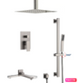 Ceiling Shower System Three Functions With Hand-Held Slide Bar and Pressure Balance Valve Brushed Nickel Finish