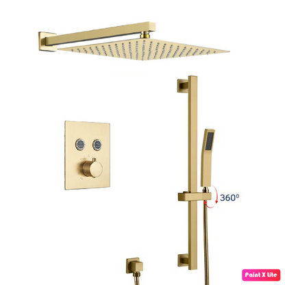 Thermostatic Shower System Two Functions With Hand-Held Slide Bar and Pressure-Balance Valve Brushed Gold