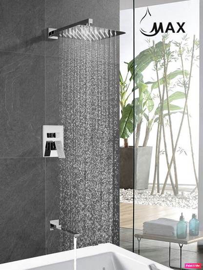 Bathtub-Shower System Two Function Swirling Spout With Pressure-Balance Valve Chrome Finish Square Design