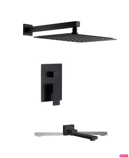 Bathtub-Shower System Two Function Swirling Spout With Pressure-Balance Valve Matte Black Finish Square Design