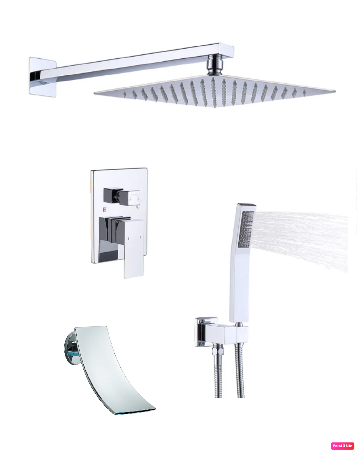 Waterfall Spout Shower System Set Three Functions With pressure balance valve Chrome.