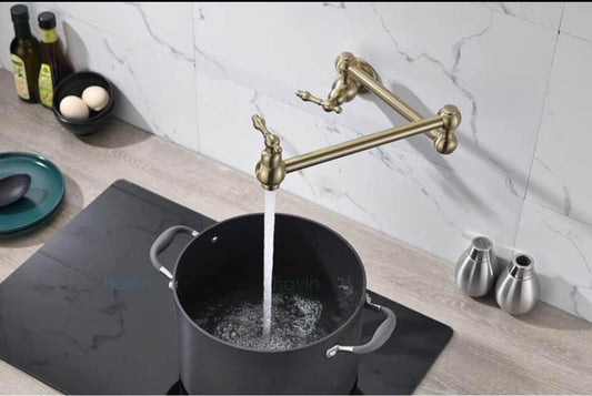 Pot Filler Faucet Double Handle Traditional Wall Mounted With Accessories 22" Brushed Gold Finish