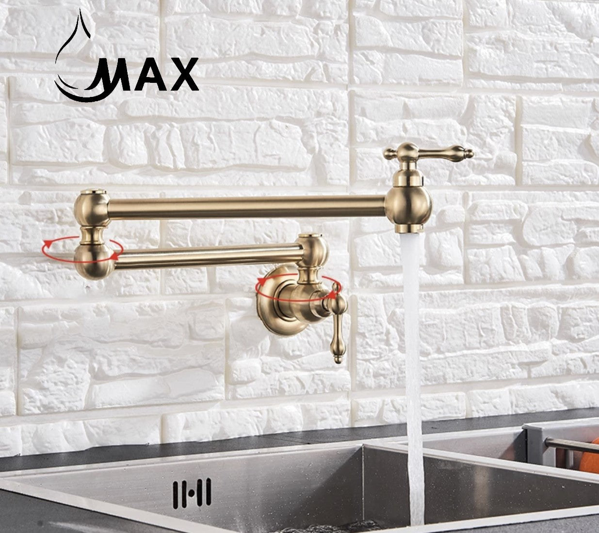 Pot Filler Faucet Double Handle Traditional Wall Mounted With Accessories 22" Brushed Gold Finish